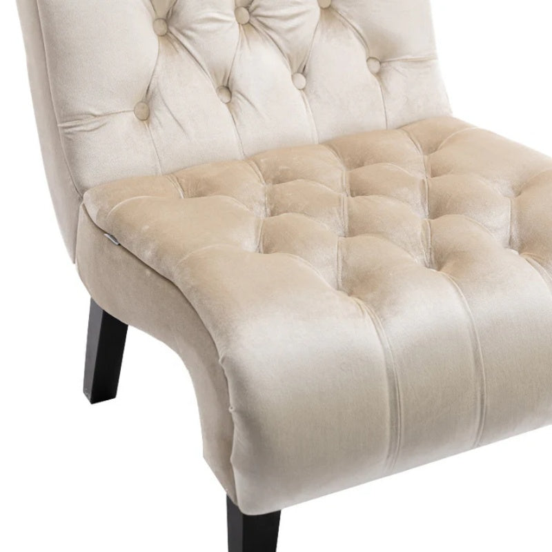 COOLMORE Modern Velvet Armless Accent Living Room Chair / Leisure Chair,Upholstered Fabric Button Comfortable Chair with Wooden Legs for Bedroom, Living Room, Office (Beige Velvet)-海智集-Default-