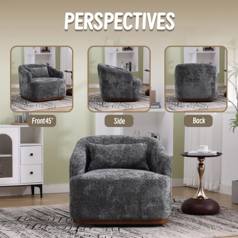 Comfy Round Accent Sofa Chair 360 Degree Swivel Barrel Club Chair, Gray Chenille Upholstery, 31.5 for Living Room, Nursery, Office-海智集-Default-