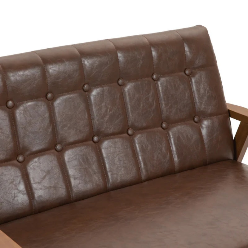 COOLMORE Mid-Century Modern Solid Loveseat Sofa Upholstered Pu Leather Loveseat, 2-Seat Upholstered Loveseat Sofa Modern Couch-海智集-Default-