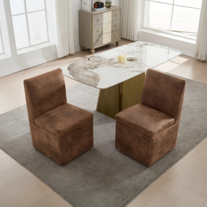 COOLMORE 360 Degree Swivel Upholstered Dining Chairs Set of 2 Swivel Dining Room Chairs Kitchen Chairs Casters & Storage Comfy Modern Rolling Chair for Living Room Fabric Armless Chair-海智集-Default-