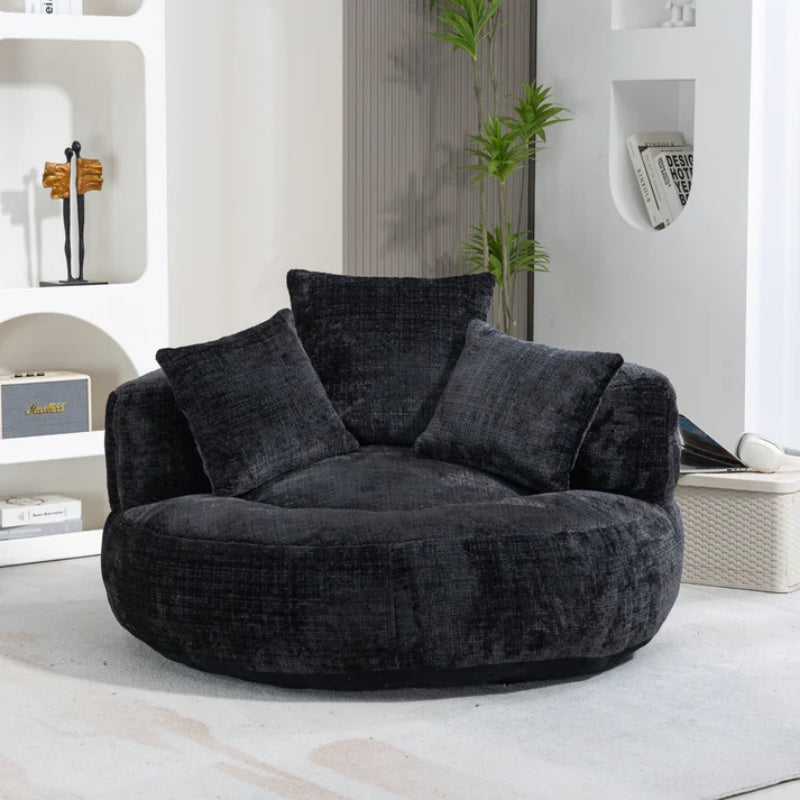 Lazy Sofa Durable Comfort Lounger High Back Bean Bag Chair Couch with Three Pillows, Black Chenille, 42.52 x 42.52 x 20.47 inches-海智集-Default-