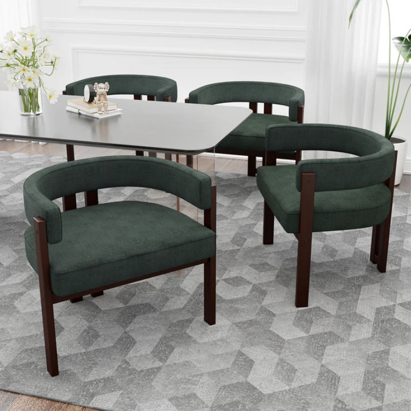 Modern Accent Chair Teddy Upholstered Armchair with Open Back 3 Legs Barrel Dining Chair Comfy Side Chair Set of 2 Emerald-海智集-Default-