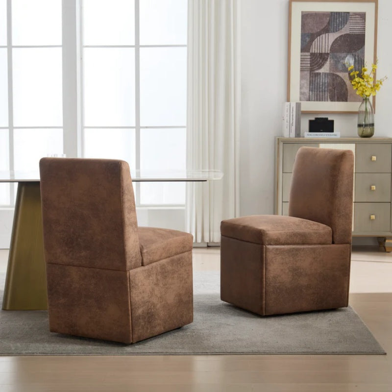 COOLMORE 360 Degree Swivel Upholstered Dining Chairs Set of 2 Swivel Dining Room Chairs Kitchen Chairs Casters & Storage Comfy Modern Rolling Chair for Living Room Fabric Armless Chair-海智集-Default-