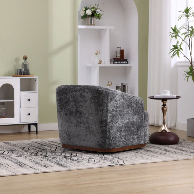 Comfy Round Accent Sofa Chair 360 Degree Swivel Barrel Club Chair, Gray Chenille Upholstery, 31.5 for Living Room, Nursery, Office-海智集-Default-