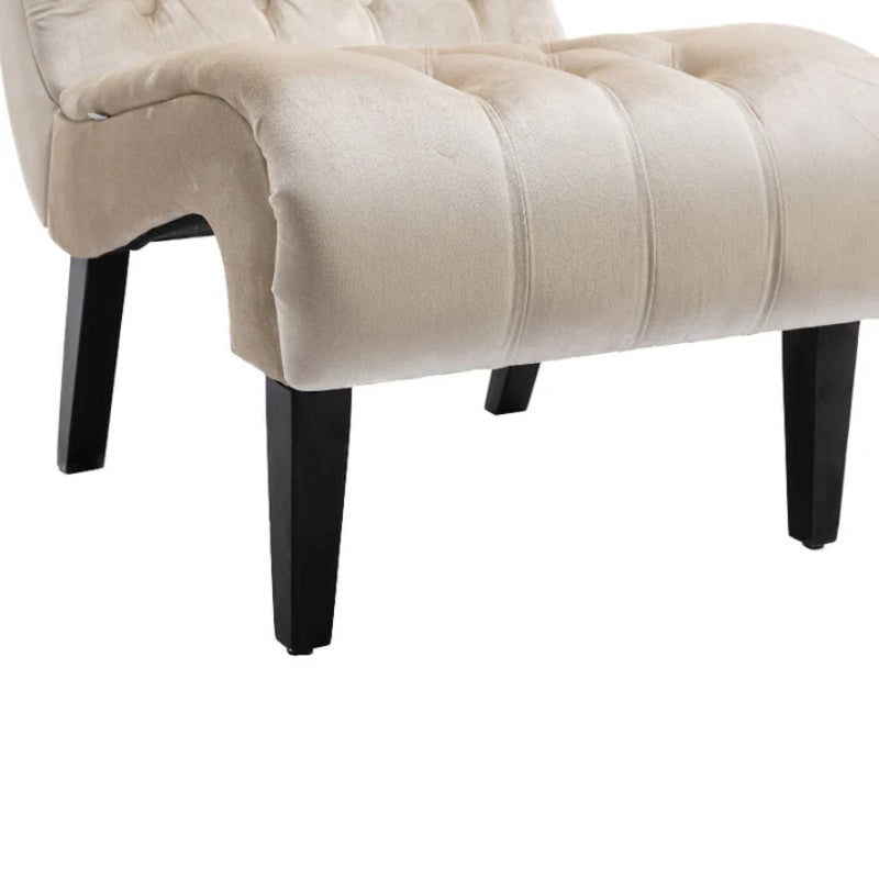COOLMORE Modern Velvet Armless Accent Living Room Chair / Leisure Chair,Upholstered Fabric Button Comfortable Chair with Wooden Legs for Bedroom, Living Room, Office (Beige Velvet)-海智集-Default-