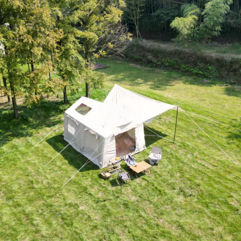 9.8 x13ft with canopy, Inflatable Camping Tents with Hand Pump, Air Glamping Tents, Easy Setup Waterproof and Windproof Blow up Tent Beige-海智集-Default-