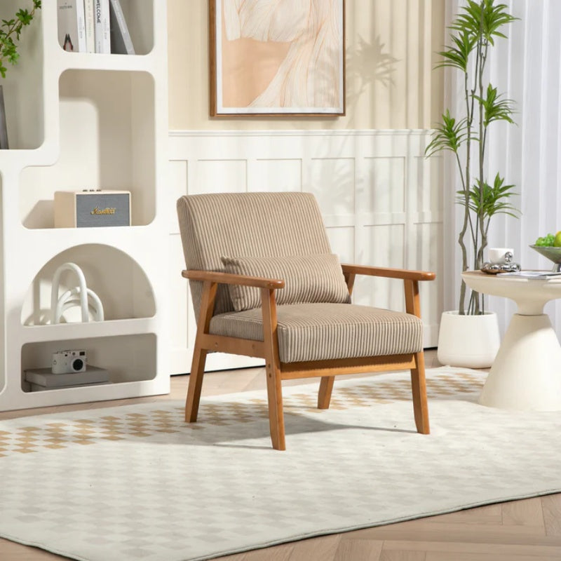 Leisure Chair with Solid Wood Armrest and Feet, Leisure chair, wood frame, velvet, l, solid rubber wood legs, Mid-Century Modern Accent chair, for Living Room Bedroom Studio chair-海智集-Default-
