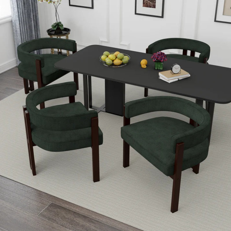 Modern Accent Chair Teddy Upholstered Armchair with Open Back 3 Legs Barrel Dining Chair Comfy Side Chair Set of 2 Emerald-海智集-Default-