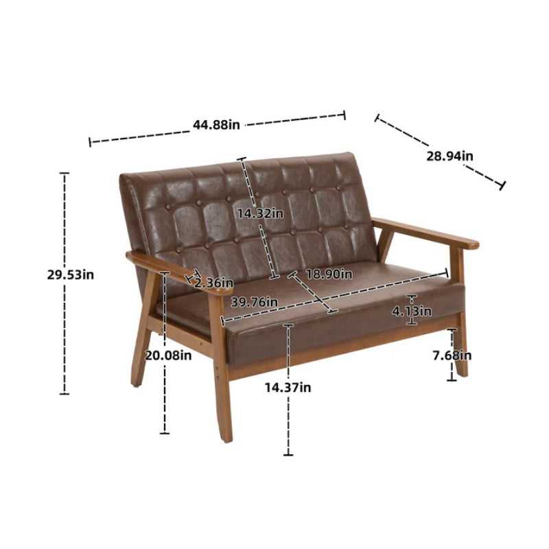 COOLMORE Mid-Century Modern Solid Loveseat Sofa Upholstered Pu Leather Loveseat, 2-Seat Upholstered Loveseat Sofa Modern Couch-海智集-Default-