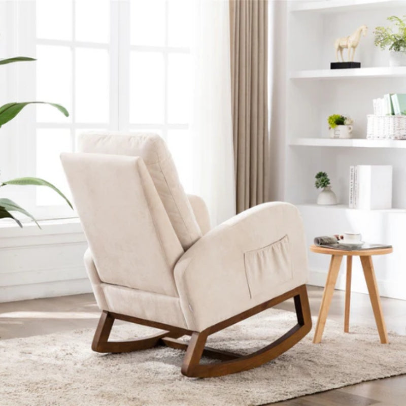 COOLMORE Rocking Chair, Modern Glider Chair, Recliner Armchair with Wood Legs and Side Pocket, Nursery Rocking Accent Chair with High Back for Living Room Bedroom (Beige linen)-海智集-Default-
