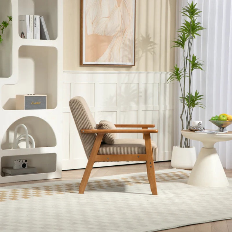 Leisure Chair with Solid Wood Armrest and Feet, Leisure chair, wood frame, velvet, l, solid rubber wood legs, Mid-Century Modern Accent chair, for Living Room Bedroom Studio chair-海智集-Default-