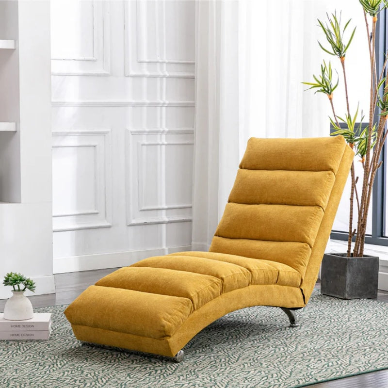 Ergonomic Linen Massage Chaise Lounge with Remote Control, Mustard Color, 5 Modes for Office, Living Room, Bedroom-海智集-Default-