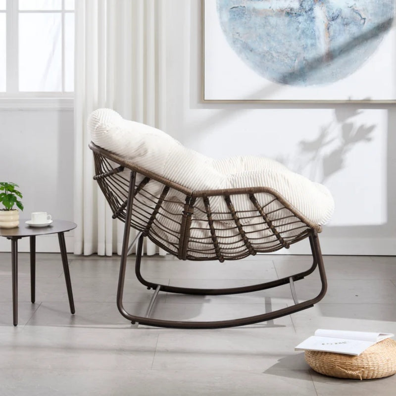 Outdoor Rattan Rocking Chair,Padded Cushion Rocker Recliner Chair Outdoor for Front Porch, Living Room, Patio, Garden, White-海智集-Default-