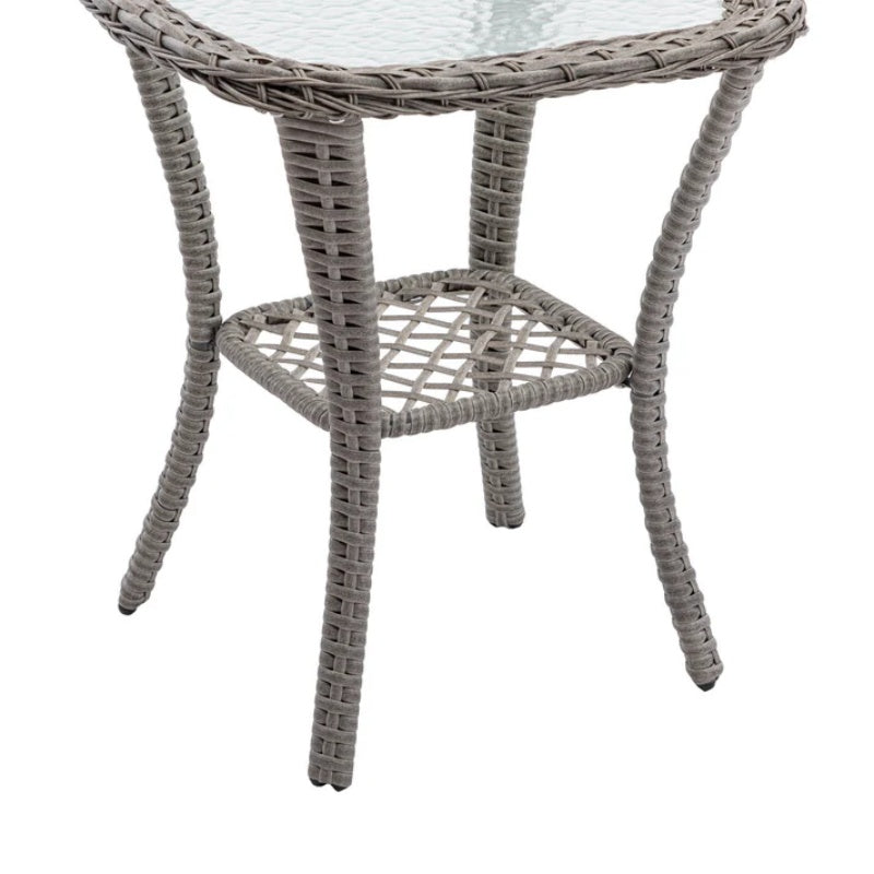 3 Pieces Outdoor Swivel Rocker Patio Chairs, 360 Degree Rocking Patio Conversation Set with Thickened Cushions and Glass Coffee Table for Backyard, Grey-海智集-Default-