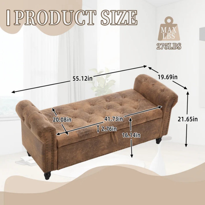 Coolmore Storage Ottoman 55.12 Inches Upholstered Fabric Storage Ottoman Bench,Button Tufted Ottoman with Storage for Living Room,Bedroom End of Bed Bench Withstands 275lbs-海智集-Default-