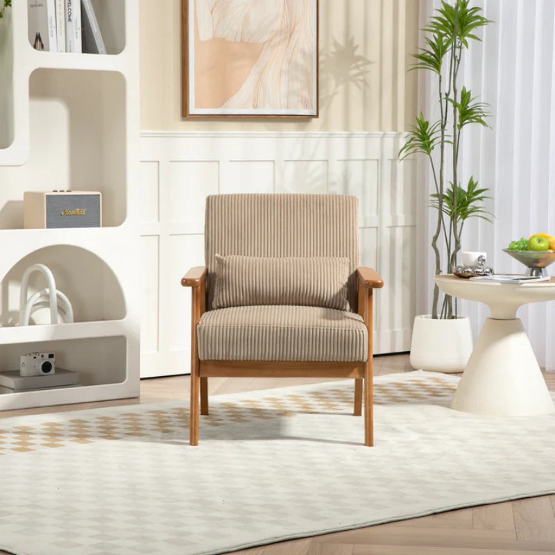 Leisure Chair with Solid Wood Armrest and Feet, Leisure chair, wood frame, velvet, l, solid rubber wood legs, Mid-Century Modern Accent chair, for Living Room Bedroom Studio chair-海智集-Default-