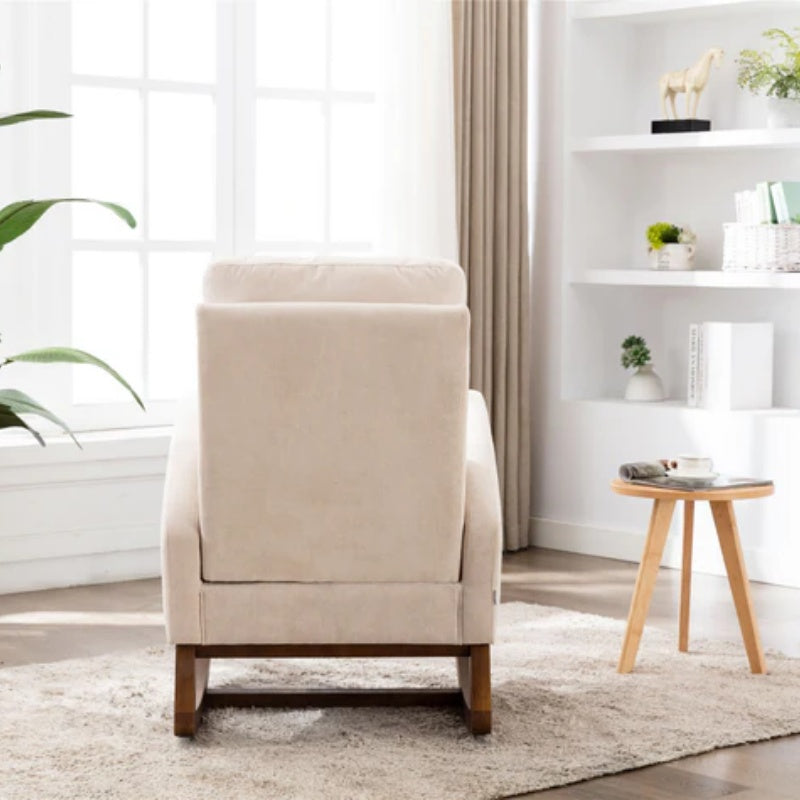 COOLMORE Rocking Chair, Modern Glider Chair, Recliner Armchair with Wood Legs and Side Pocket, Nursery Rocking Accent Chair with High Back for Living Room Bedroom (Beige linen)-海智集-Default-