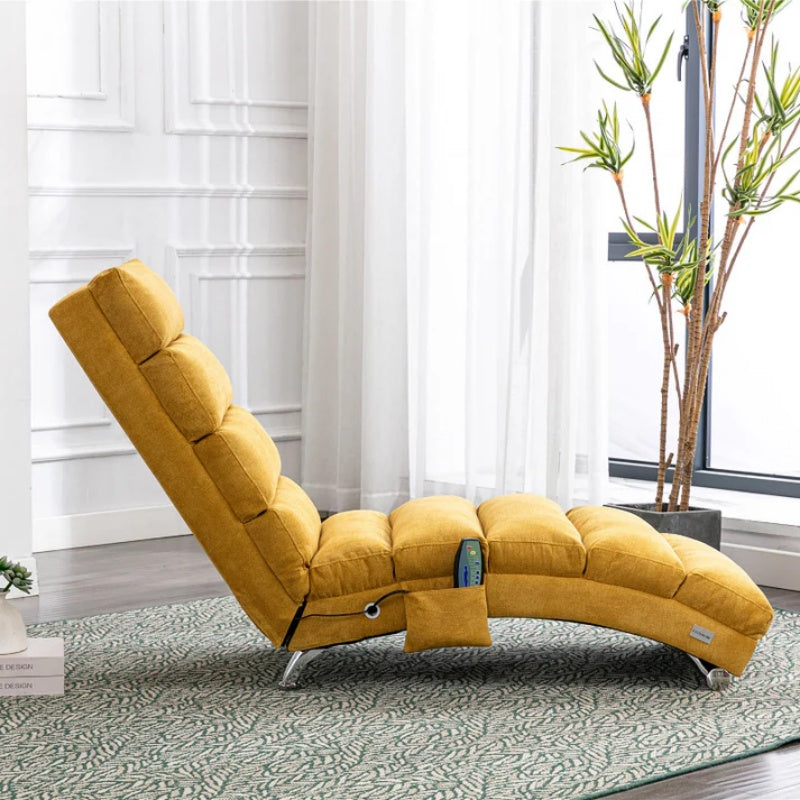 Ergonomic Linen Massage Chaise Lounge with Remote Control, Mustard Color, 5 Modes for Office, Living Room, Bedroom-海智集-Default-