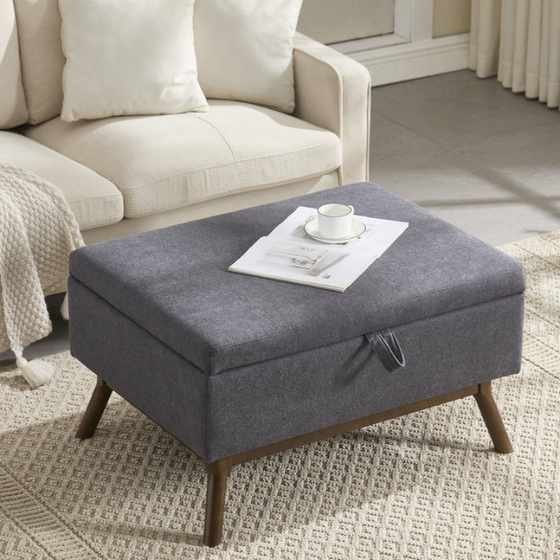 Mid-century modern square coffee table storage bench, assembled, suitable for living room, entryway and family room, used as a coffee table, stirrups, shoe bench-海智集-Default-