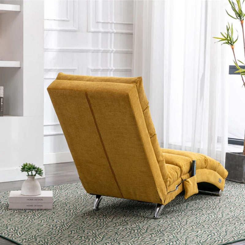 Ergonomic Linen Massage Chaise Lounge with Remote Control, Mustard Color, 5 Modes for Office, Living Room, Bedroom-海智集-Default-