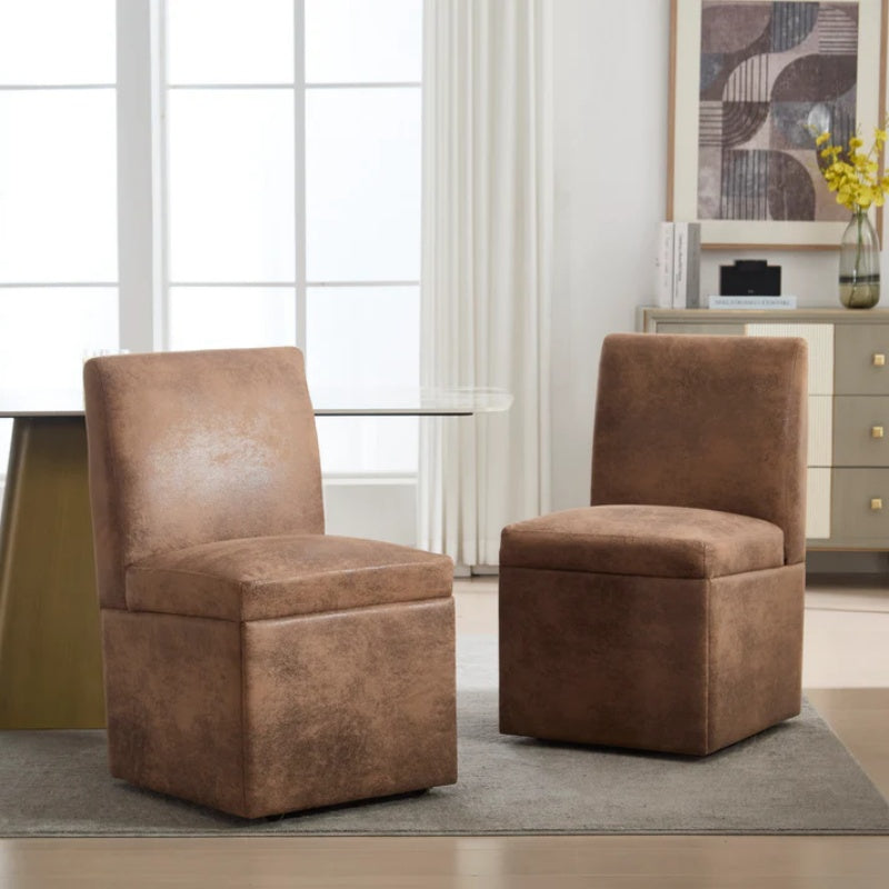 COOLMORE 360 Degree Swivel Upholstered Dining Chairs Set of 2 Swivel Dining Room Chairs Kitchen Chairs Casters & Storage Comfy Modern Rolling Chair for Living Room Fabric Armless Chair-海智集-Default-