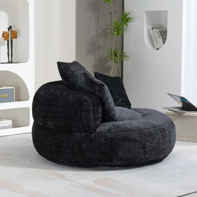Lazy Sofa Durable Comfort Lounger High Back Bean Bag Chair Couch with Three Pillows, Black Chenille, 42.52 x 42.52 x 20.47 inches-海智集-Default-