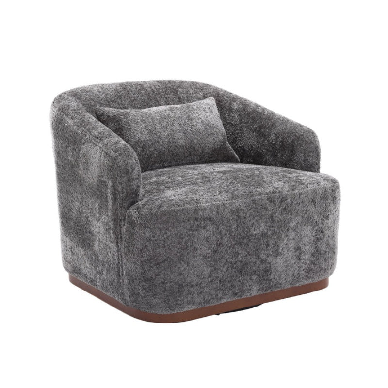Comfy Round Accent Sofa Chair 360 Degree Swivel Barrel Club Chair, Gray Chenille Upholstery, 31.5 for Living Room, Nursery, Office-海智集-Default-