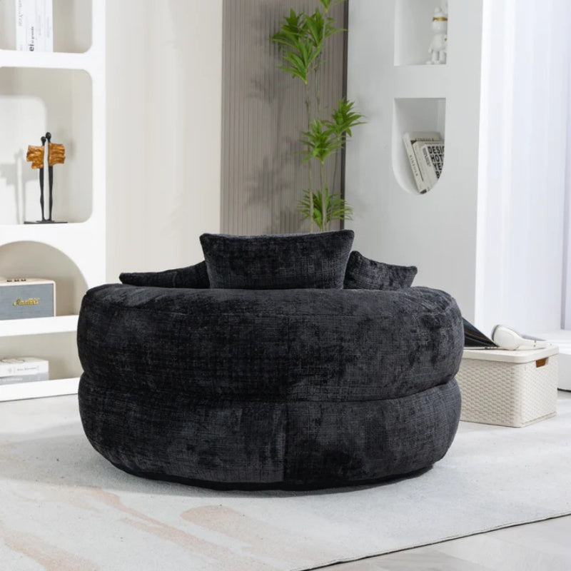 Lazy Sofa Durable Comfort Lounger High Back Bean Bag Chair Couch with Three Pillows, Black Chenille, 42.52 x 42.52 x 20.47 inches-海智集-Default-