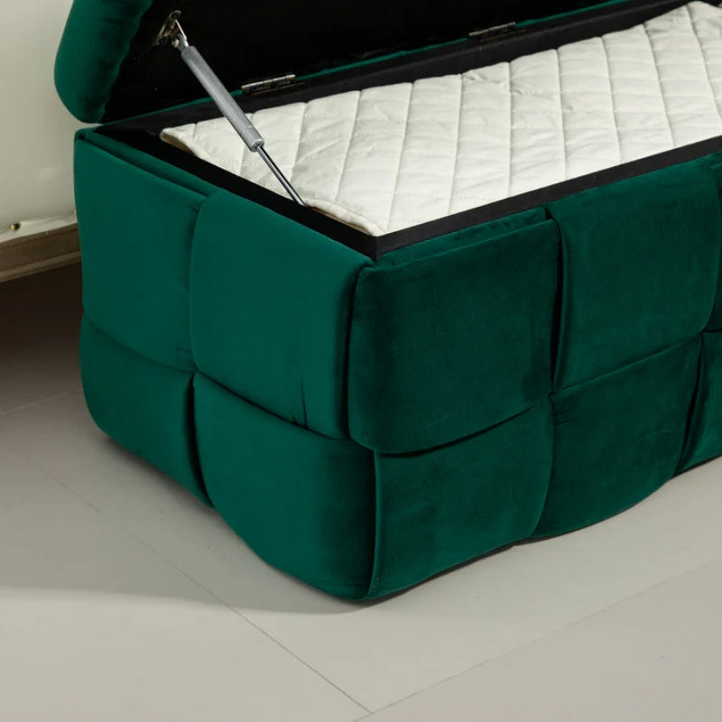 Green Upholstered Fabric Storage Ottoman Bench with Safety Hinge for Living Room & Bedroom-海智集-Default-