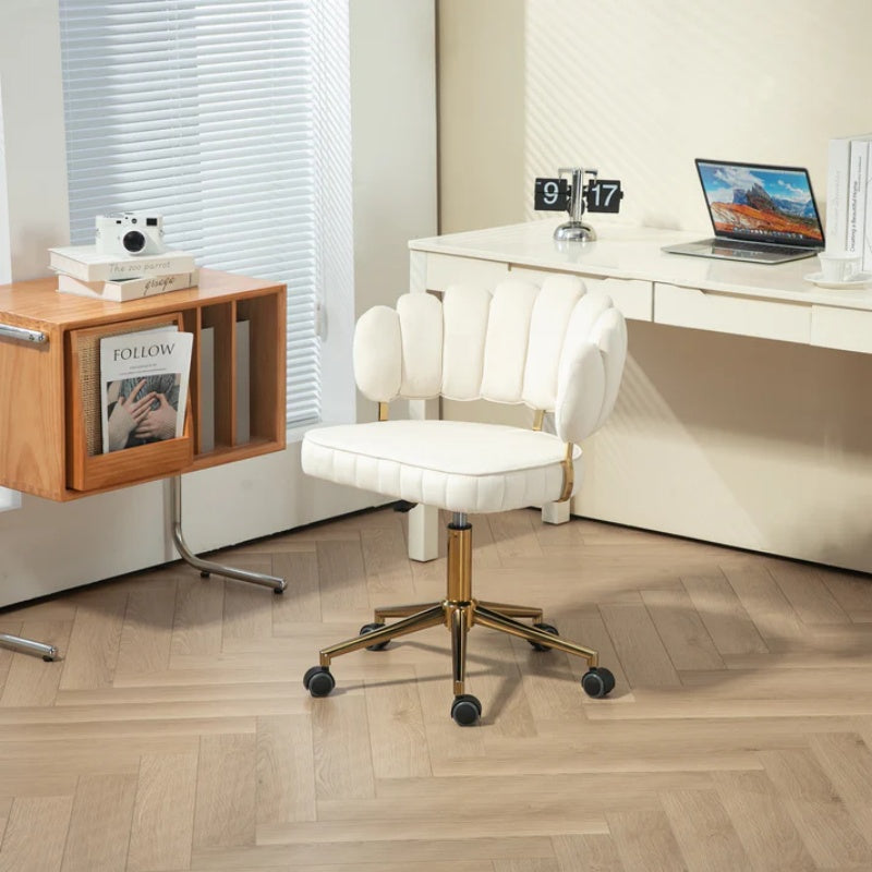 Modern Velvet Home Office Desk Chair with Wheels, Swivel, Height Adjustable, Beige-海智集-Default-
