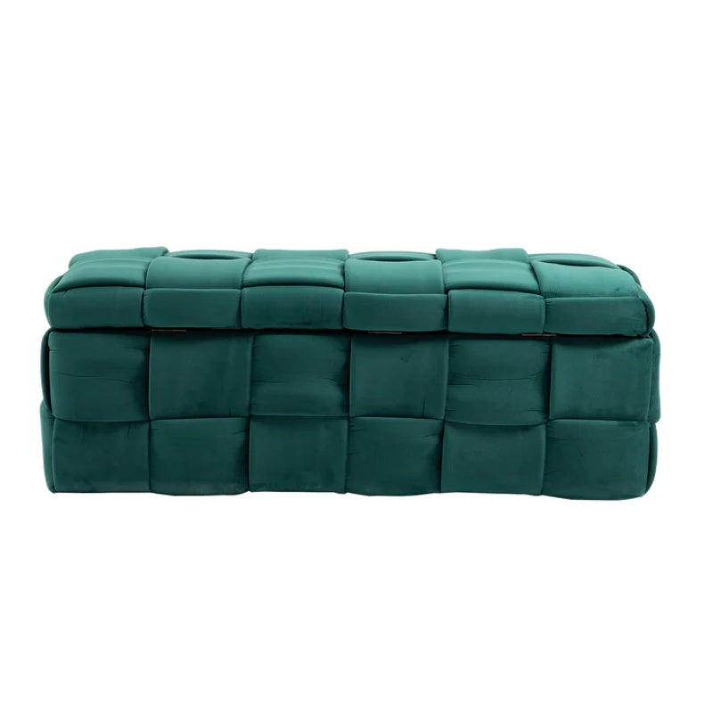 Green Upholstered Fabric Storage Ottoman Bench with Safety Hinge for Living Room & Bedroom-海智集-Default-