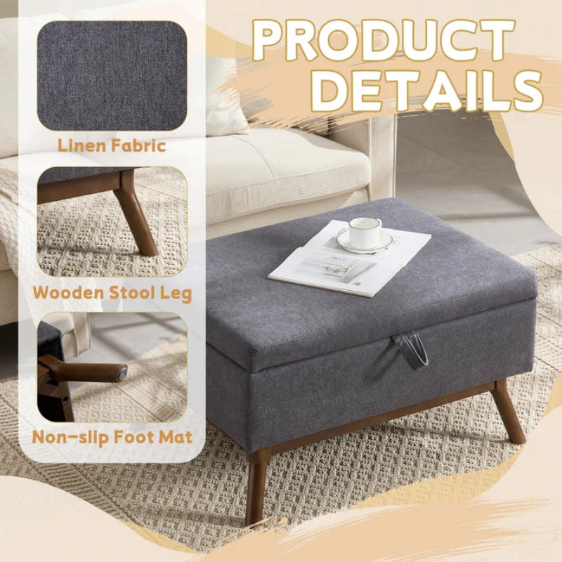 Mid-century modern square coffee table storage bench, assembled, suitable for living room, entryway and family room, used as a coffee table, stirrups, shoe bench-海智集-Default-
