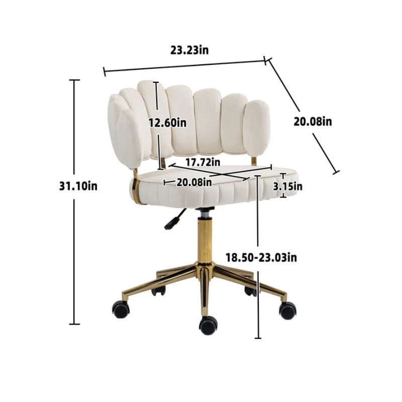Modern Velvet Home Office Desk Chair with Wheels, Swivel, Height Adjustable, Beige-海智集-Default-