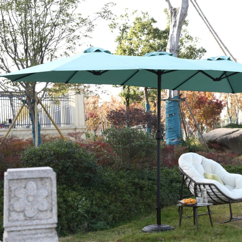 14.8 Ft Double Sided Outdoor Umbrella Rectangular Large with Crank ( Light green )(No Base)-海智集-Default-