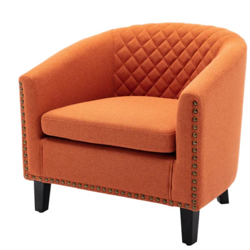 COOLMORE Barrel Chairs with Soft Padded Armrest, Club Chairs with nailheads and solid wood legs for Living Room Bedroom Waiting Room (Orange Linen)-海智集-Default-