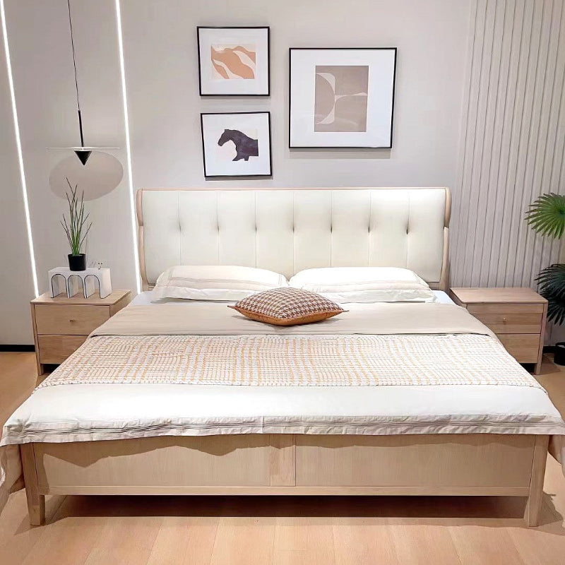 Yiran Ju Series Rubber Wood Log Style Cream Style Minimalist Style Solid Wood Bed 6601 Warm Apricot + Off-White (Including Oak Bed Board)-海智集-