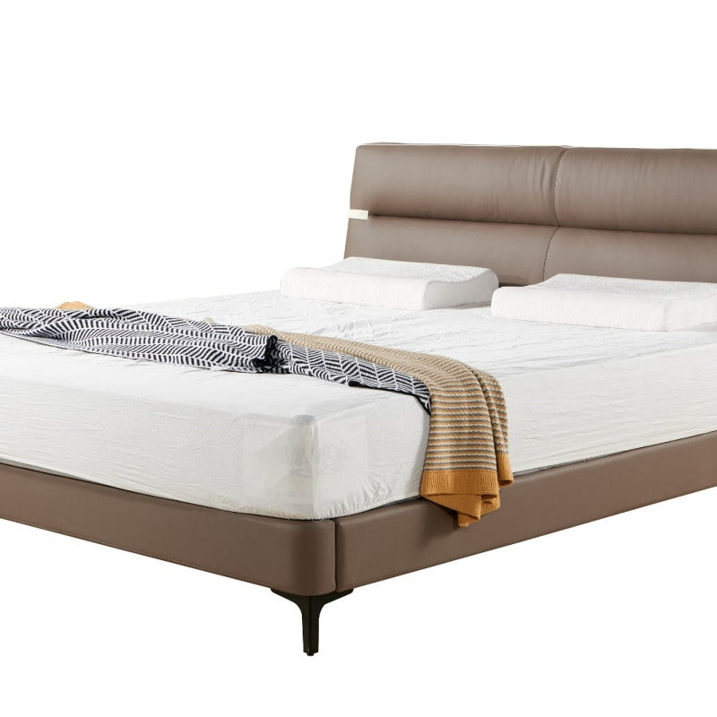 Jin Xuan Series Genuine Leather Bed, Modern and simple Italian light Luxury High-end solid Wood Soft Package XF-05 # (Including bed board but excluding bedside table)-海智集-