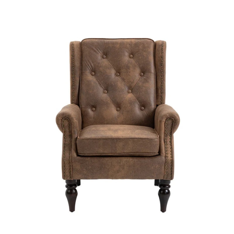 Modern Coffee Wood Frame Armchair with Sturdy Wood Legs and Microsuede Upholstery for Living Room-海智集-Default-