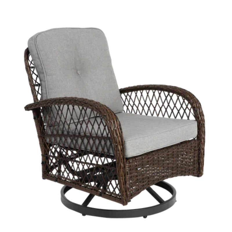3 Pieces Outdoor Swivel Rocker Patio Chairs, 360 Degree Rocking Patio Conversation Set with Thickened Cushions and Glass Coffee Table for Backyard, Grey-海智集-Default-