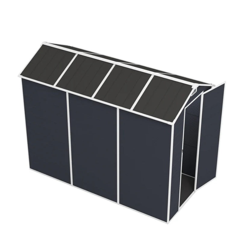 Campcraft 4*8ft resin storage shed, high quality pp material, strong structure, waterproof, rust and UV proof, large storage space, 12mm thick pp board, HD window lighting Dark gray-海智集-Default-