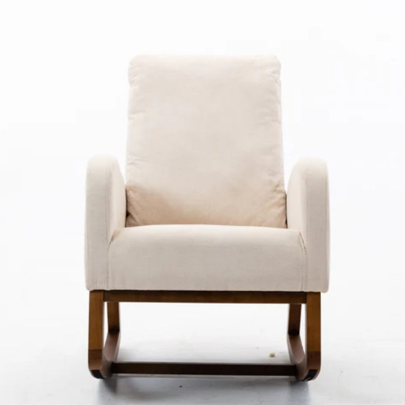 COOLMORE Rocking Chair, Modern Glider Chair, Recliner Armchair with Wood Legs and Side Pocket, Nursery Rocking Accent Chair with High Back for Living Room Bedroom (Beige linen)-海智集-Default-