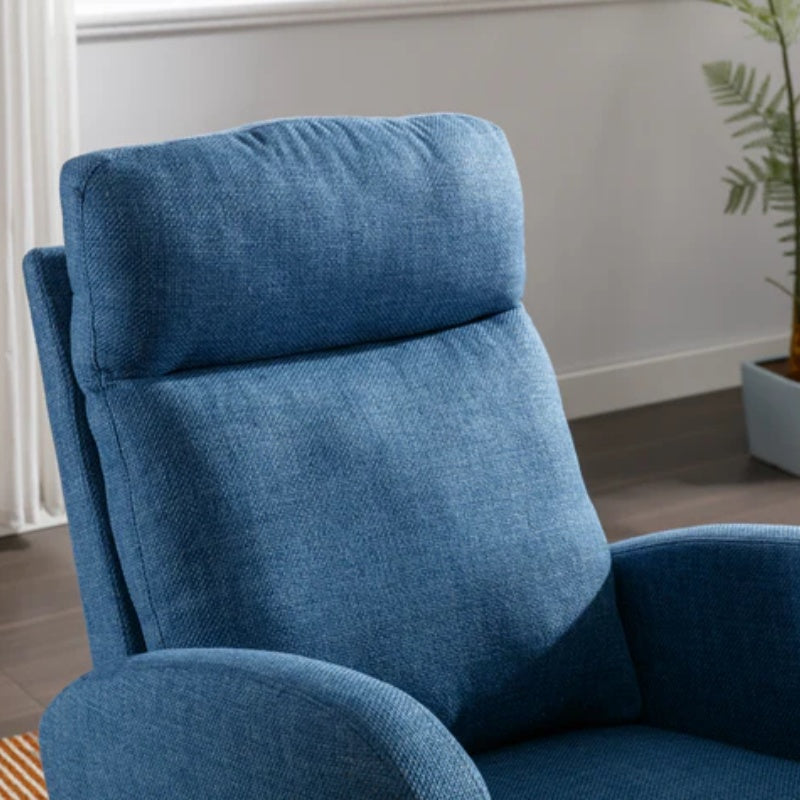Rocking Chair, Modern Glider Chair, Recliner Armchair with Wood Legs and Side Pocket, Nursery Rocking Accent Chair with High Back for Living Room Bedroom (Blue linen)-海智集-Default-