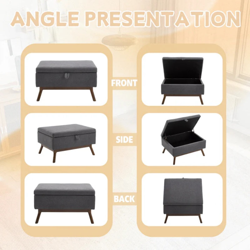 Mid-century modern square coffee table storage bench, assembled, suitable for living room, entryway and family room, used as a coffee table, stirrups, shoe bench-海智集-Default-