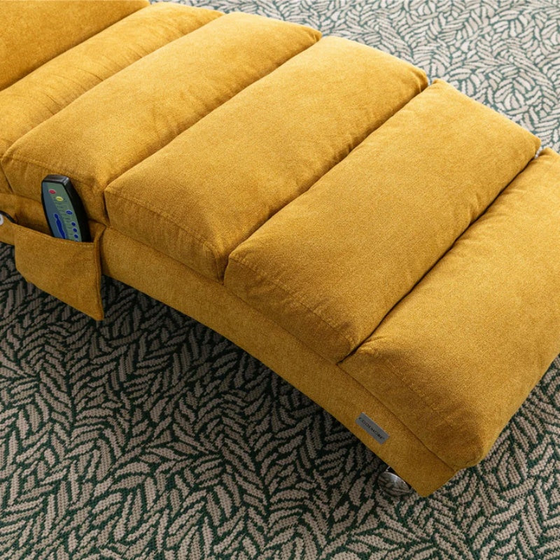 Ergonomic Linen Massage Chaise Lounge with Remote Control, Mustard Color, 5 Modes for Office, Living Room, Bedroom-海智集-Default-