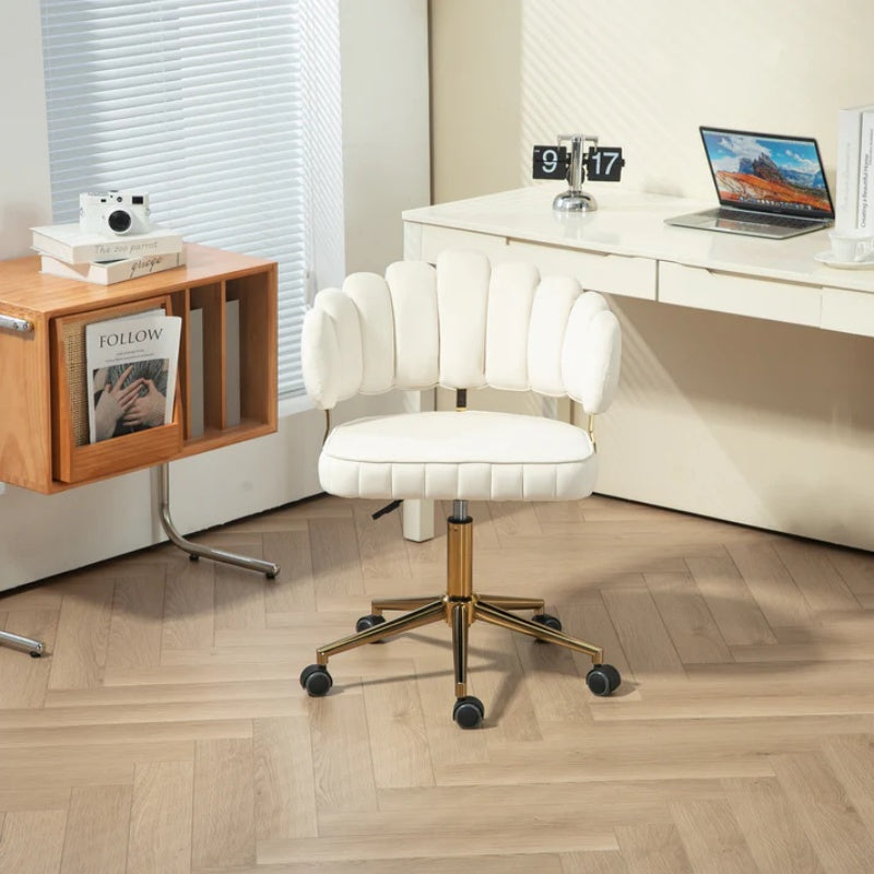 Modern Velvet Home Office Desk Chair with Wheels, Swivel, Height Adjustable, Beige-海智集-Default-