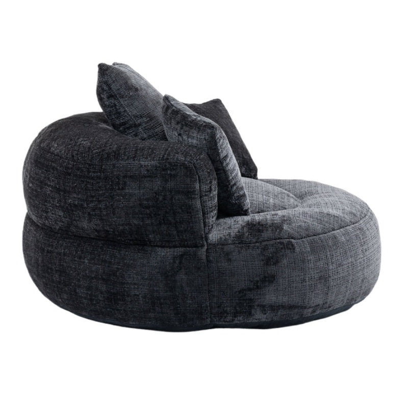 Lazy Sofa Durable Comfort Lounger High Back Bean Bag Chair Couch with Three Pillows, Black Chenille, 42.52 x 42.52 x 20.47 inches-海智集-Default-