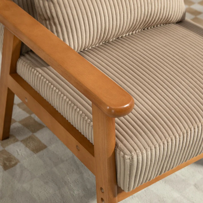 Leisure Chair with Solid Wood Armrest and Feet, Leisure chair, wood frame, velvet, l, solid rubber wood legs, Mid-Century Modern Accent chair, for Living Room Bedroom Studio chair-海智集-Default-