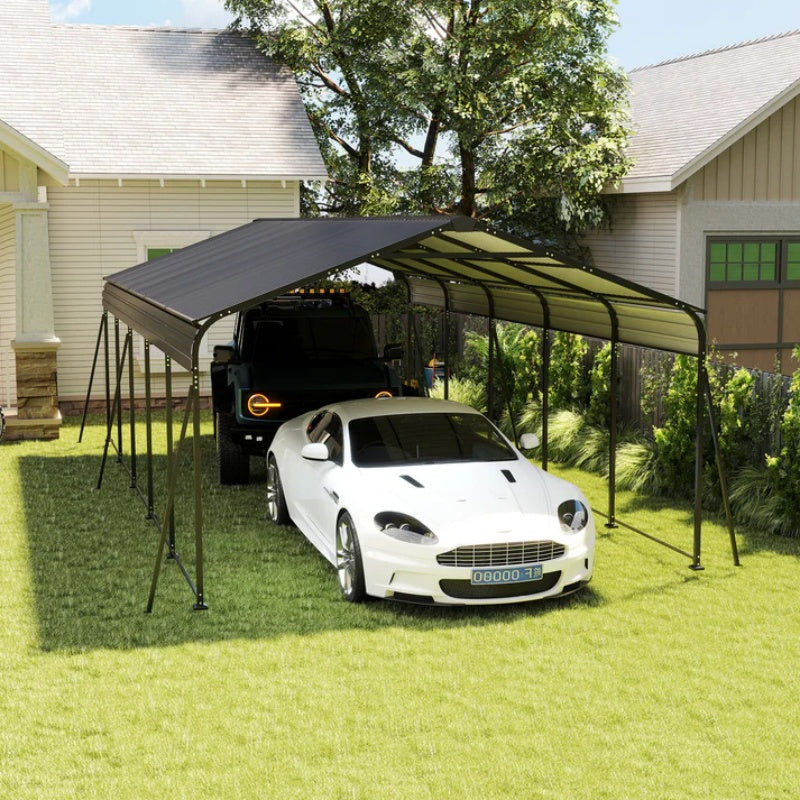 Metal Carport 12×20 Car Port, Outdoor Storage Heavy Duty Metal Canopy Multi-Use Garage Shed for Car and Truck, Carport Kit with Galvanized Steel Roof Building and Frame-海智集-Default-
