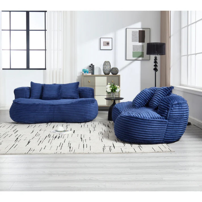 Bean Bag Sofa Lazy Sofa Durable Comfort Lounger High Back Chair for Adults and Kids, Indoor & Outdoor, Navy Corduroy-海智集-Default-