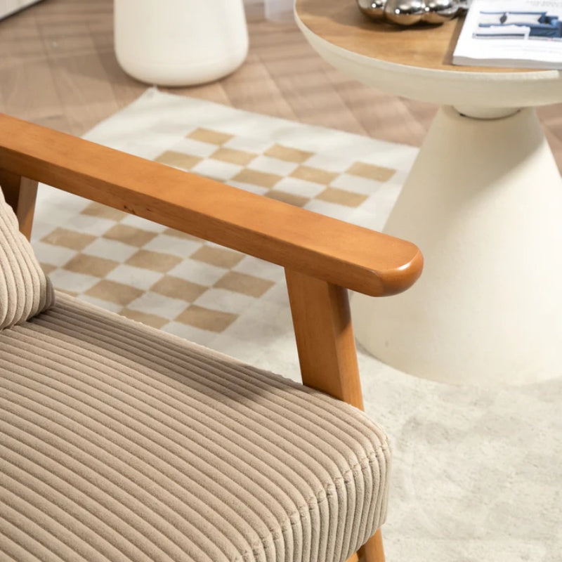 Leisure Chair with Solid Wood Armrest and Feet, Leisure chair, wood frame, velvet, l, solid rubber wood legs, Mid-Century Modern Accent chair, for Living Room Bedroom Studio chair-海智集-Default-